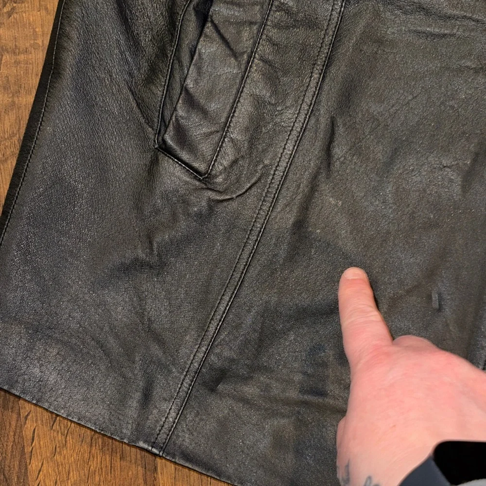 VINTAGE Men's Black Leather Hooded Charles Klein Jacket (2XT)